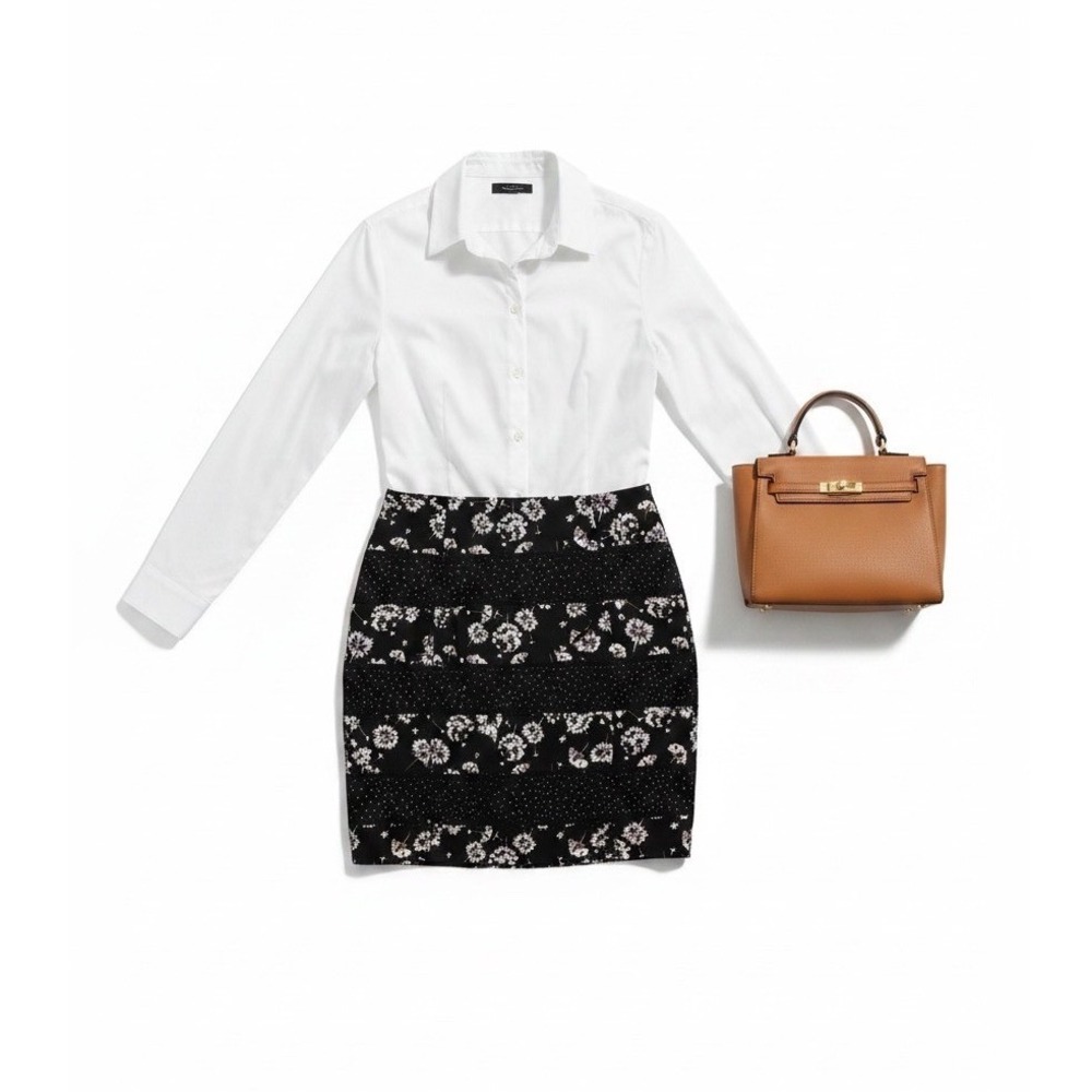 White House Black Market WHBM Floral Polka Dot Skirt 10 Coquette Romantic Chic